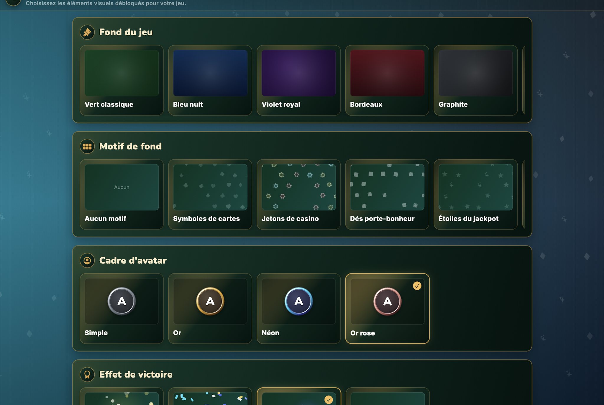 Personnalisation du 13 sur iPad : fonds du jeu, motifs, cadres d'avatar et effets de victoire