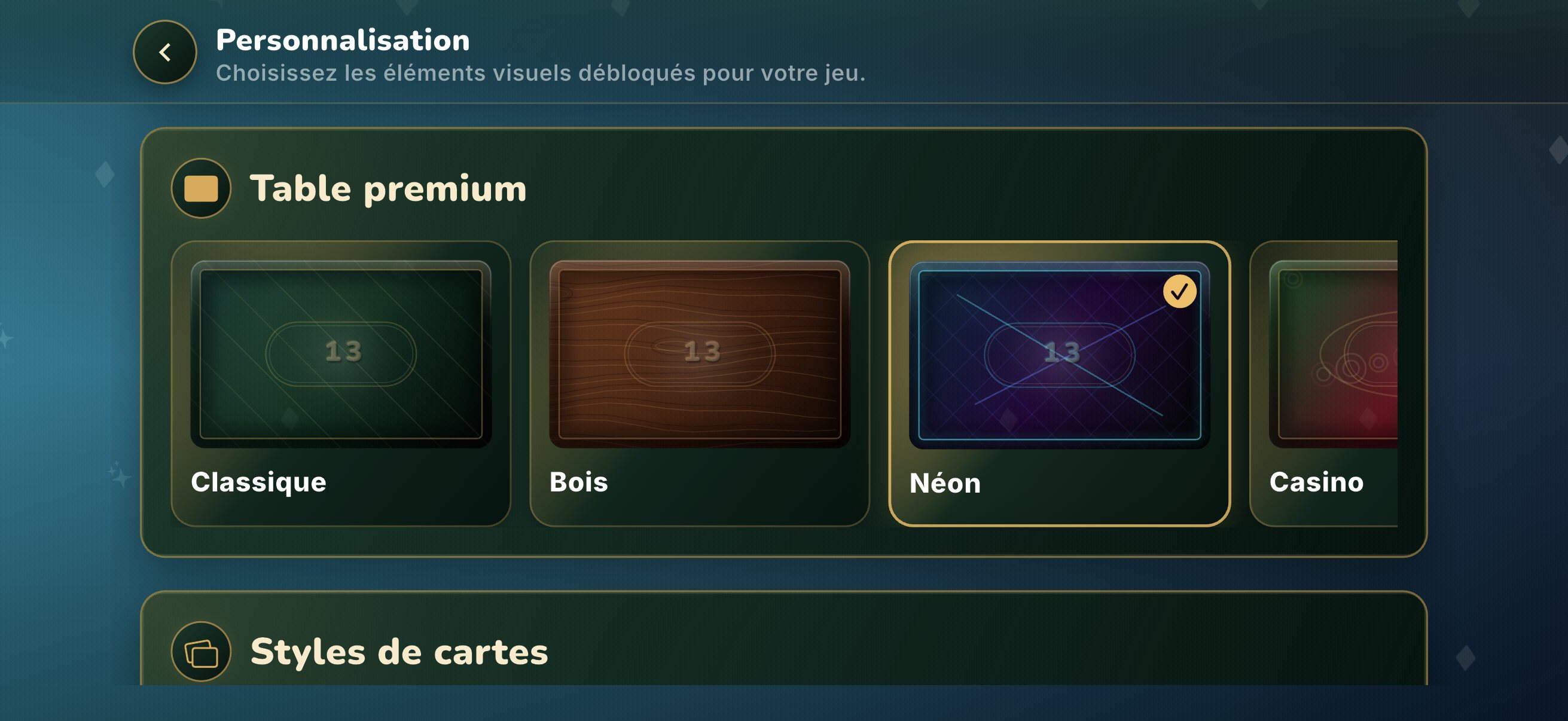 Personnalisation du 13 sur iPhone : tables premium, styles de cartes et effets visuels